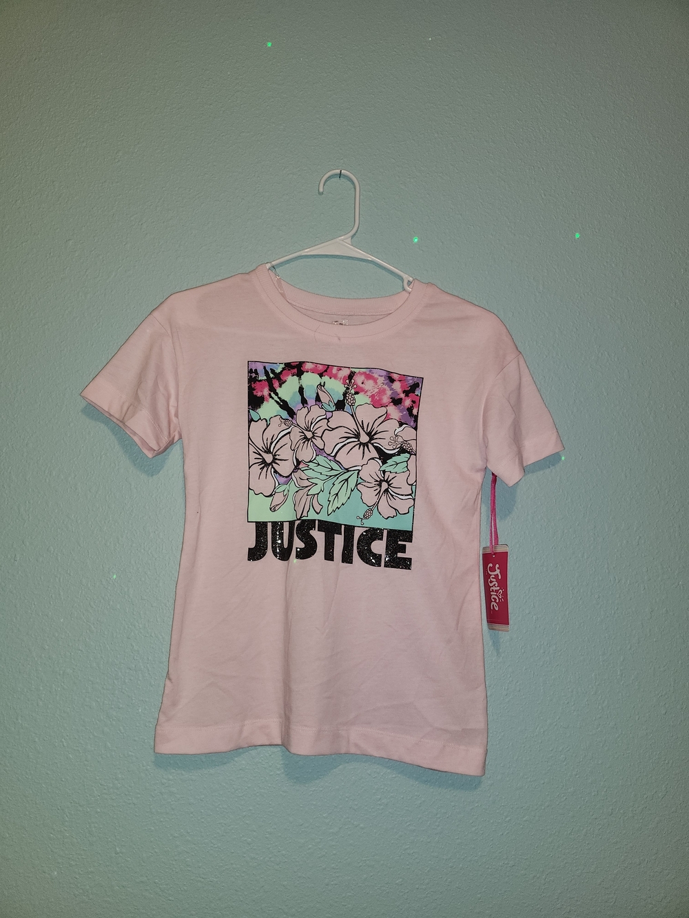 Justice Pink Tee with Floral Graphic Panel